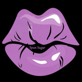 Lip gloss illustration in lavender with "Spun Sugar" text on black background