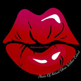 Lip gloss graphic with red lips, white highlights, and "Watermelon POP" text on black background