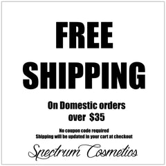 Side view of six iridescent eyeshadow pans in cool-toned shades stacked vertically with mirrored packaging