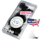 False eyelashes black fans in clear container with Kimeyelashes logo and "1000 Fans" text