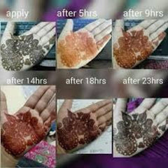 Side view of 12 natural brown henna cones arranged in elegant packaging with earthy tones and organic texture details