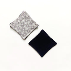 Coasters with geometric pattern and solid black, square shape, fabric material
