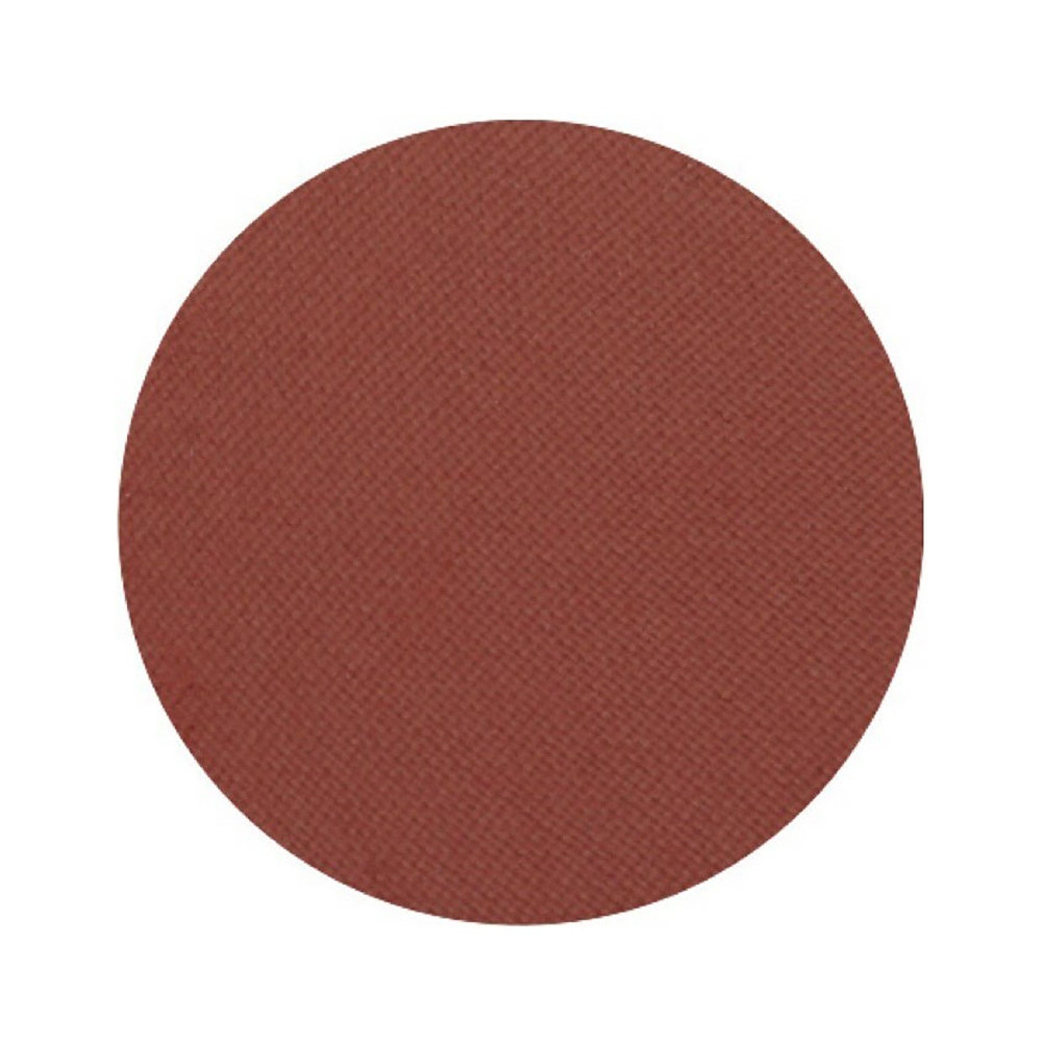 Eyeshadow pan, matte reddish-brown color, pressed texture, circular shape