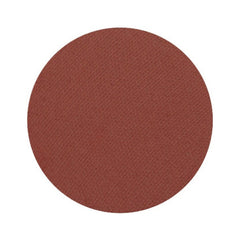 Eyeshadow pan, matte reddish-brown color, pressed texture, circular shape