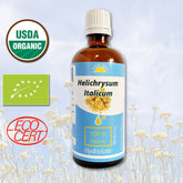 Toner bottle, amber glass, white cap, with "NOVI DAN" label, "Helichrysum Italicum" text