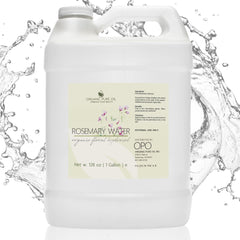 Rosemary Water toner, white plastic jug, water splash, Organic Pure Oil brand