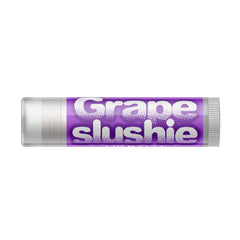 Lip balm tube with purple and white text, gray cap, Delight Naturals brand visible
