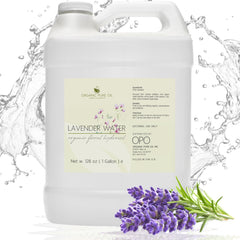 Lavender Water Hydrosol white plastic jug with purple lavender and water splash, Organic Pure Oil brand