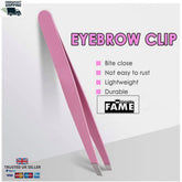 Eyebrow tweezers, pink slanted stainless steel, Fame&Beauty brand