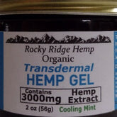 Hemp gel salve with blue and white label, black text, and Hemp Roots branding