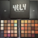 Square palette with 25 vibrant eyeshadow shades in matte, shimmer, and metallic finishes arranged in gradient rows
