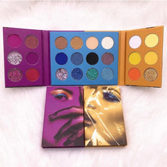 Side view of Face Me Eye Shadow Palette showcasing shimmering neutral shades in sleek rectangular compact