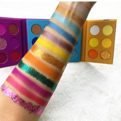 Close-up of Face Me Eye Shadow Palette showing six matte and shimmer shades in warm neutrals and rich browns