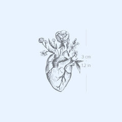 Two semi-permanent tattoo sheets featuring anatomical hearts and floral designs on clean skincare-style packaging