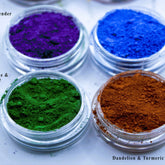 Vegan eyeshadow, colorful powder in clear jars, My Fathers Garden, eye makeup