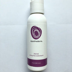Facial enzyme exfoliant bottle with white and purple label, Apothederm brand, for skincare
