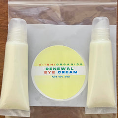 Eye cream tubes with white cream, clear caps, and OIIISHIORGANICS label in package