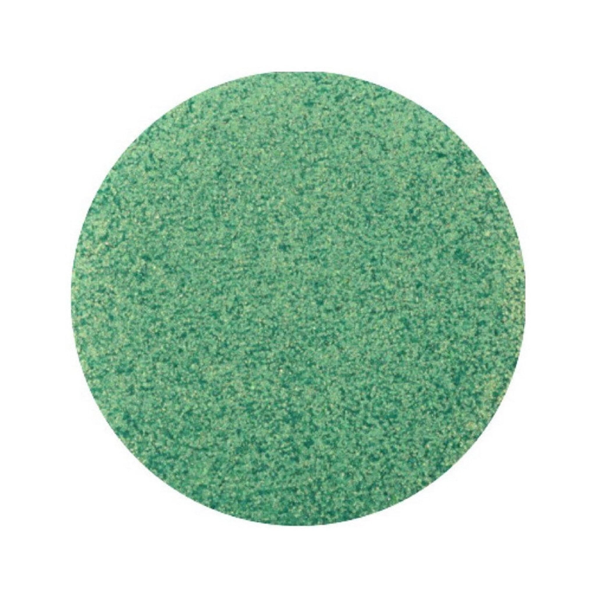 Close-up of shimmering green and blue chrome pressed pigment duo in compact with mirrored finish.