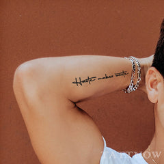 Close-up side view of semi-permanent tattoo sticker sleeve design showing skin-safe ink details and 11.1x17cm size