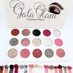 Alluring Faces Gala Glam Eyeshadow Palette featuring 12 vibrant shades in matte and shimmer finishes, arranged in sleek black compact