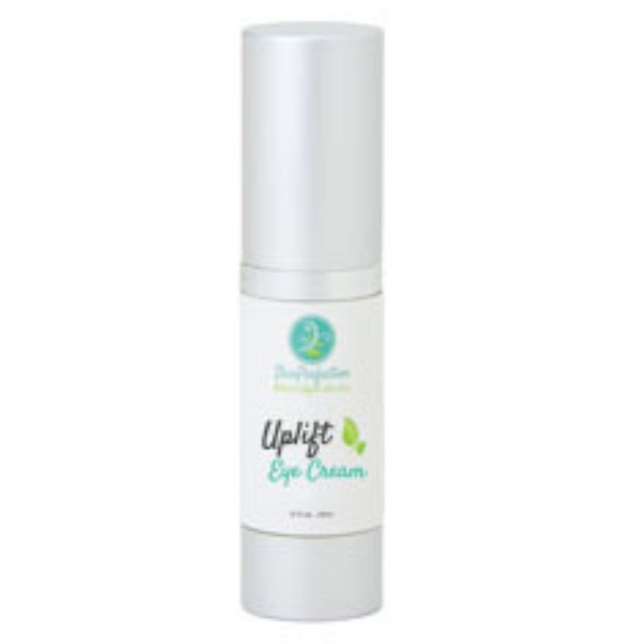 Eye cream bottle with white and silver colors, Uplift brand label visible