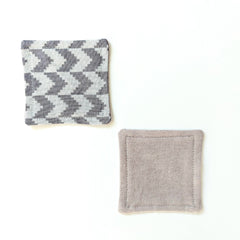 Coasters, gray fabric with chevron pattern and solid gray with stitched edges