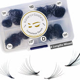 False eyelashes black synthetic fans in a clear container, Kimeyelashes brand, various lengths