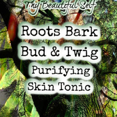 Purifying Skin Tonic advertisement with green and brown tree background and Thy Beautiful Self text