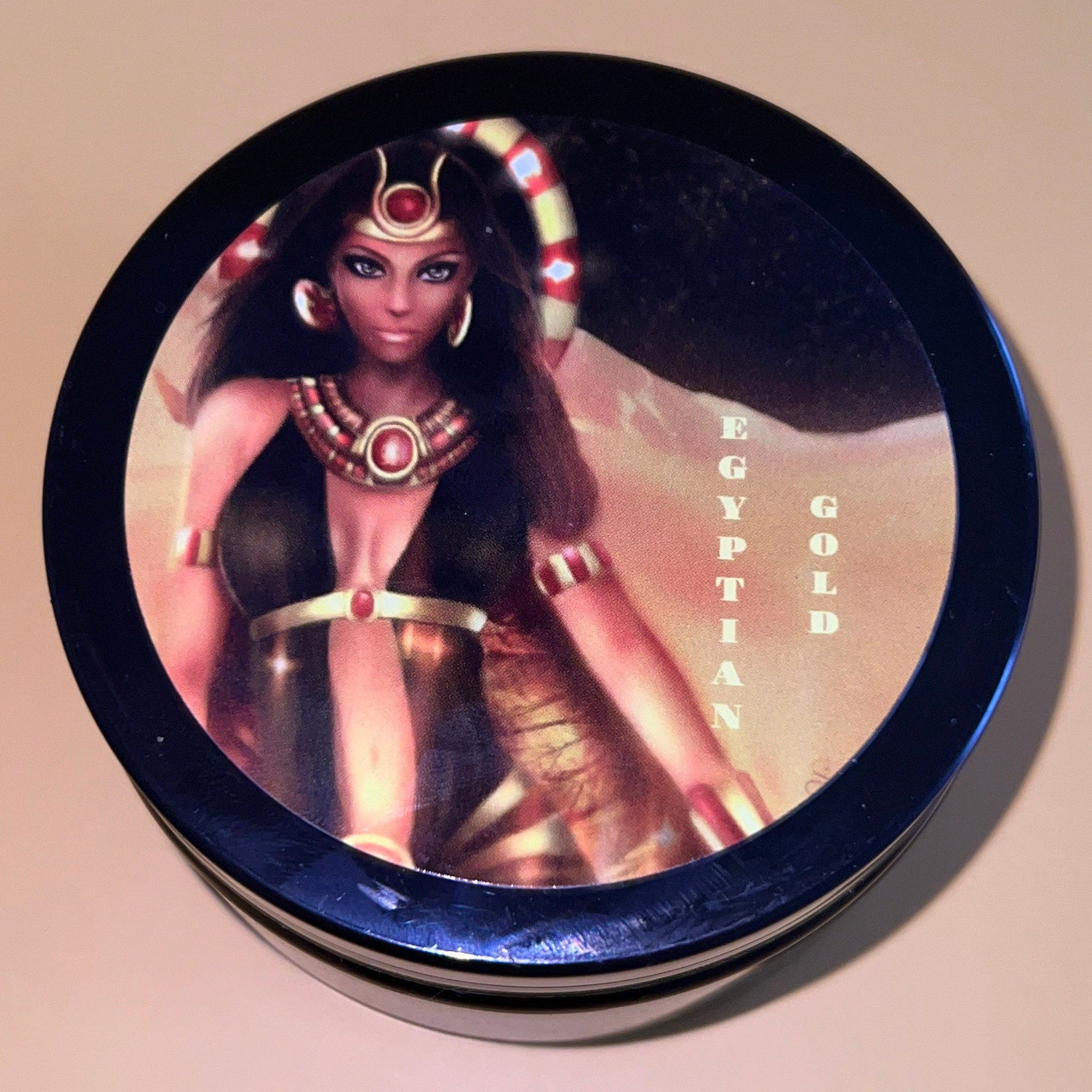 Minimalist white jar of whipped body butter with gold lid, creamy texture peeking through the opening