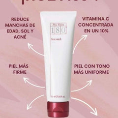 Face wash tube, white with red base, Nu Skin 180 face wash label shown