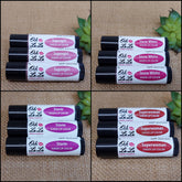Sheer lip color tubes with black caps and Ooh La La Minerals label, various colors