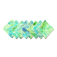 Coasters with green and blue batik pattern, square shape, stitched edges