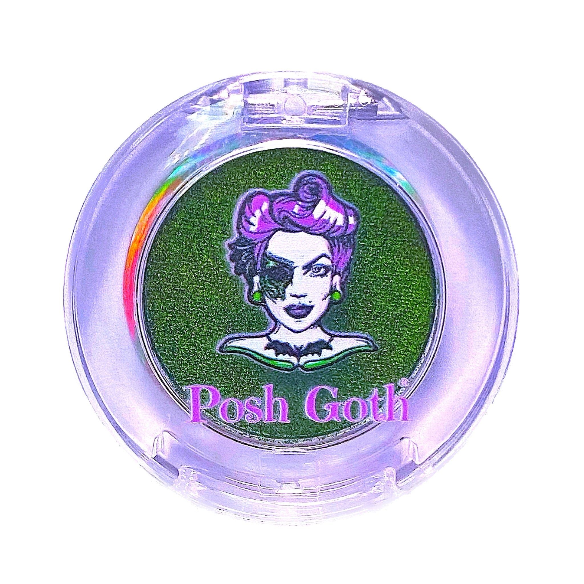 Absinthe green shifting multichrome eyeshadow with metallic finish in compact pan