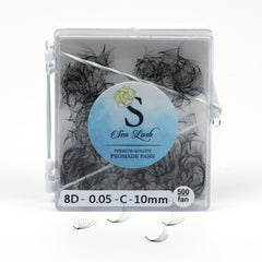 Promade fans in clear case with black lashes and Sen Lash label