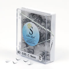 Eyelash extensions in a clear plastic case with white accents and Sen Lash branding
