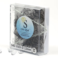 Promade eyelash fans in a clear plastic case with white accents and Sen Lash logo