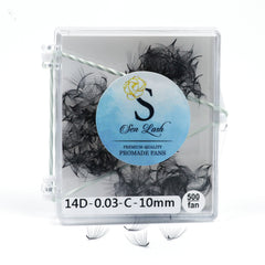 Black eyelash extensions in clear plastic case with Sen Lash branding and text label