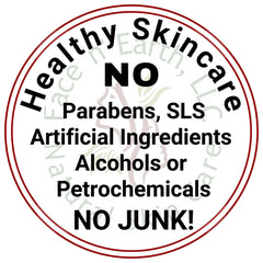 Healthy Skincare logo with red and black text, white background, and a circular design