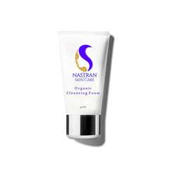 Facial cleanser tube with white, black, and blue colors, Nastran Skin Care brand shown