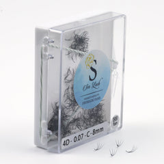 Promade fans in clear plastic box with Sen Lash label and black lashes visible