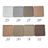 Eyeshadow pans in various colors, square shape, with numbers 25-32 below each pan