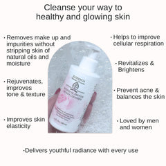 Oxygen cleanser bottle, white bottle with pink floral design, brand name Florencia visible