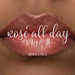 Lip gloss with rose color and glitter, "rose all day" text, SIARA'S PICS brand
