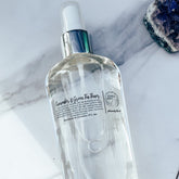 Cucumber & Green Tea Toner in clear glass bottle with silver sprayer, BotanicalGirlfriend label visible