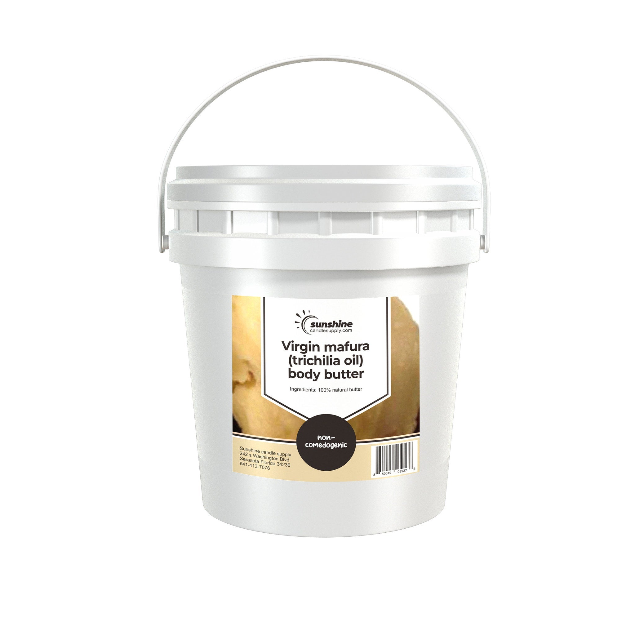 Golden mafura butter in a sleek glass jar with black lid and minimalist label, showcasing rich texture