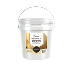 Golden mafura butter in a sleek glass jar with black lid and minimalist label, showcasing rich texture