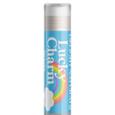 Lip balm tube with blue, white, and rainbow design, Delight Naturals brand name visible