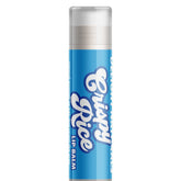 Lip balm tube with blue, white, and silver colors, Delight Naturals branding visible