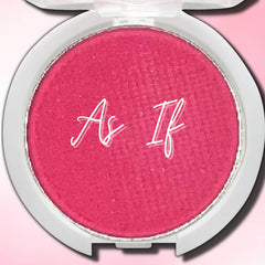 Pink blush compact with white case, silver trim, and "As If" text