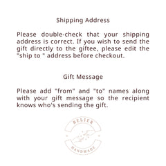 Shipping information text on cream background with Belier Handmade logo in brown and white circle